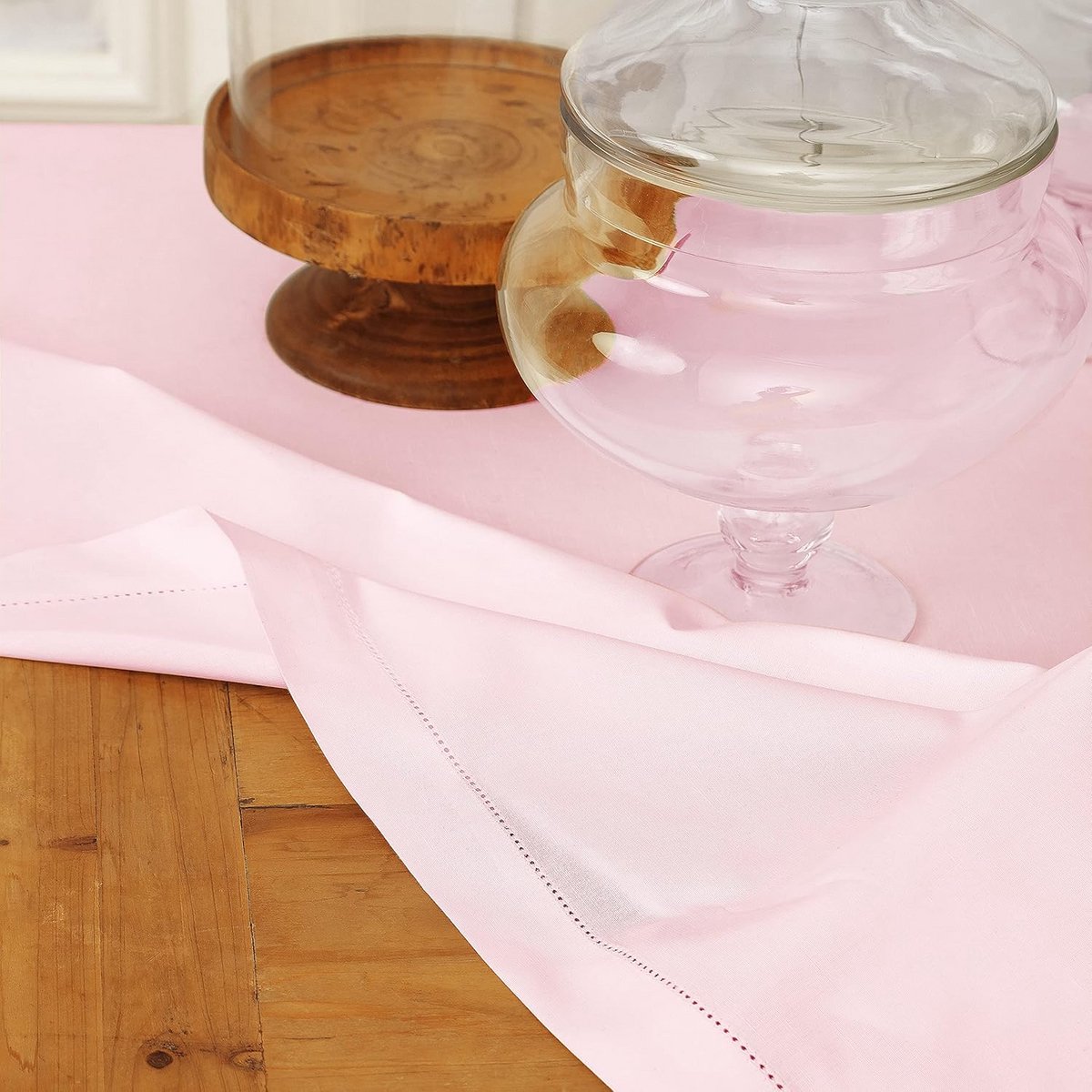 Roze Katoenen Linnen Tafelkleed Rechthoekig met Hemstitch Rand