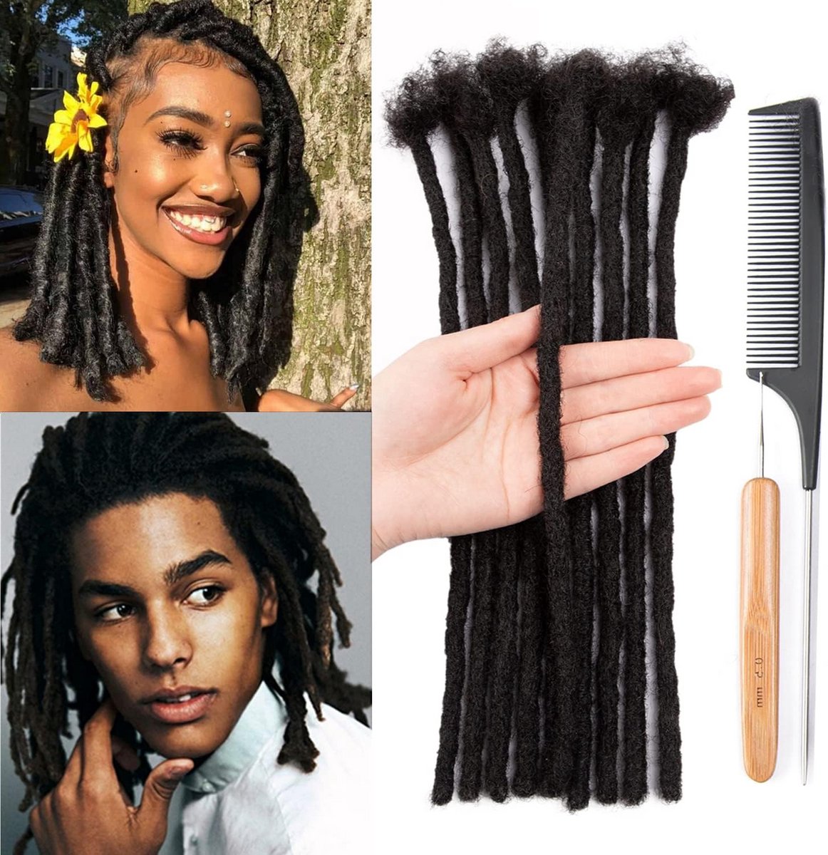 Natuurlijke Dreadlocks Extensions van Menselijk Haar 20cm Kinky Zwart 30 Stuks