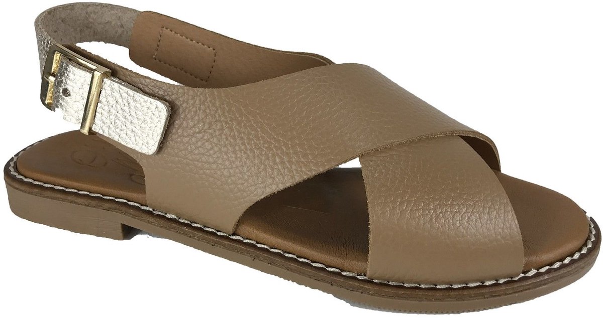 Oh My Sandals 5831 camel platte sandaal met kruisband | Bonne Shoe