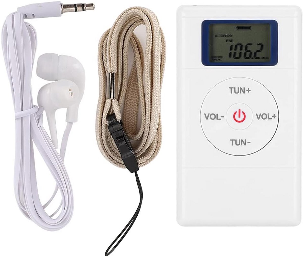 Draagbare AM/FM Zakradio - Mini Digitale Tuner Radio met Lanyard en Oortelefoon
