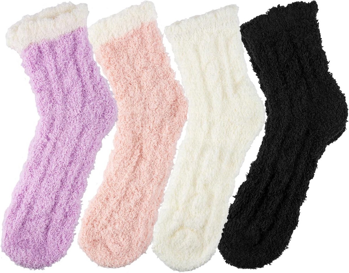 Warme Dames Pluche Sokken voor Binnen - 4 Paar Zachte Onesize Huissokken