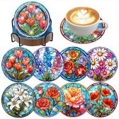 YYchan DIY Diamond Painting Sous-verres Set - 8 Pièces avec Support - Jardin de Roses Romantique - Handgemaakt & Résistant à la Chaleur - Cadeau Parfait