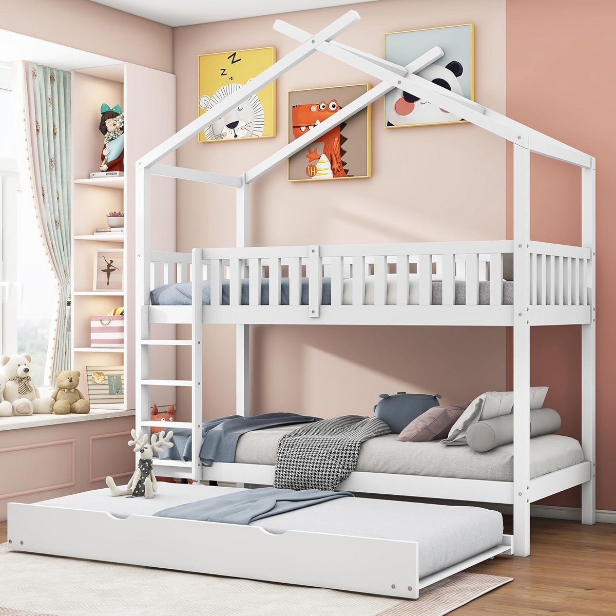 Uittrekbaar Kinderbed/Familiebed Wit - Slaapplek voor Drie Personen (90x200 cm)