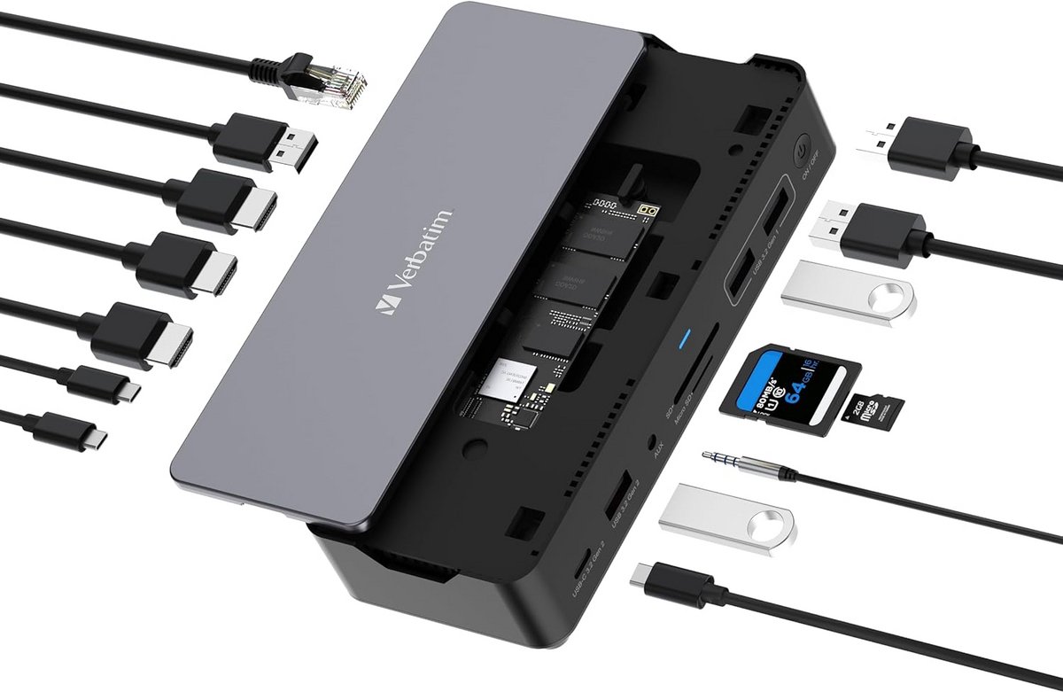15-poorts USB-C docking station met SSD-sleuf en meerdere aansluitingen