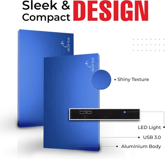 2,5 inch draagbare externe harde schijf 120 GB - Ultradunne HDD back-upopslag met USB 3.0 - Snelle gegevensoverdracht voor PC, Mac, Windows, gaming, laptop en desktop - Blauw van Merkloos — afbeelding 4