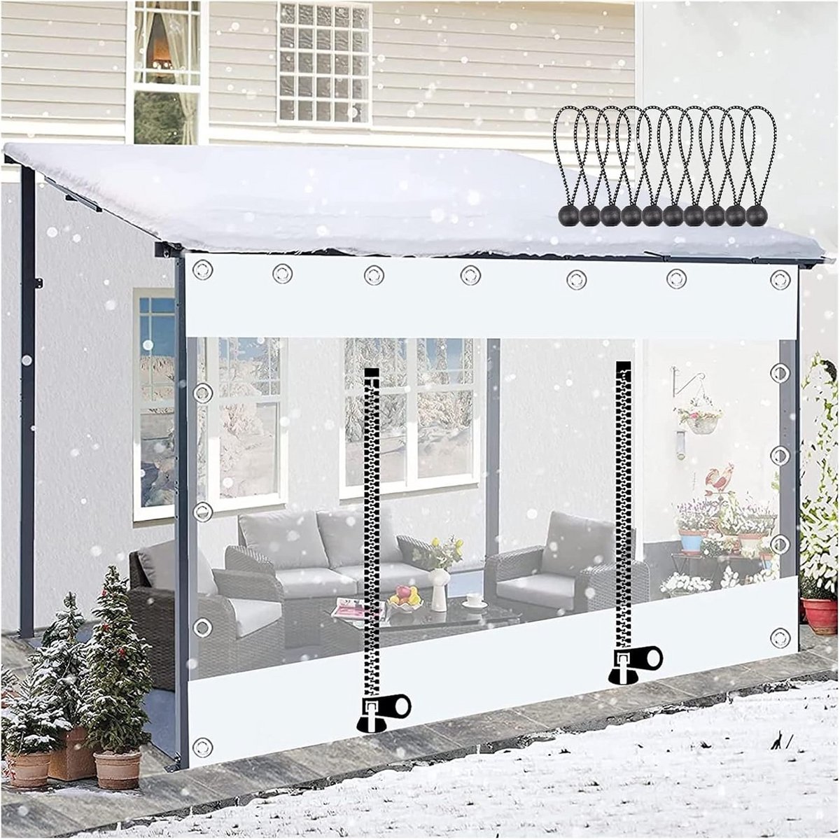 Waterdicht Tarpauline Gordijn voor Pergola en Terras - Transparant, Wind- en Regenbestendig - 2x3m