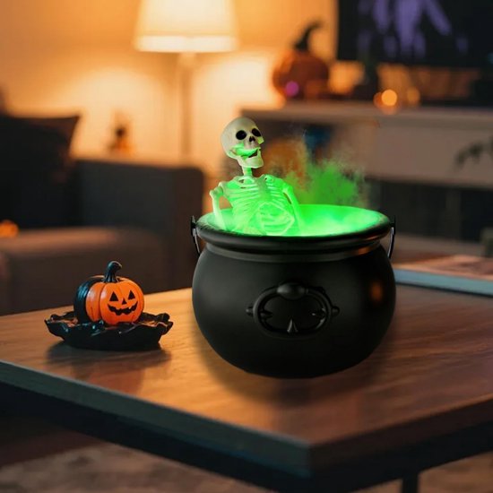 Grote Heksenketel met LED-verneveling en Beweegbaar Skelet voor Halloween Decoratie - Outdoor & Indoor Misteffect — afbeelding 2