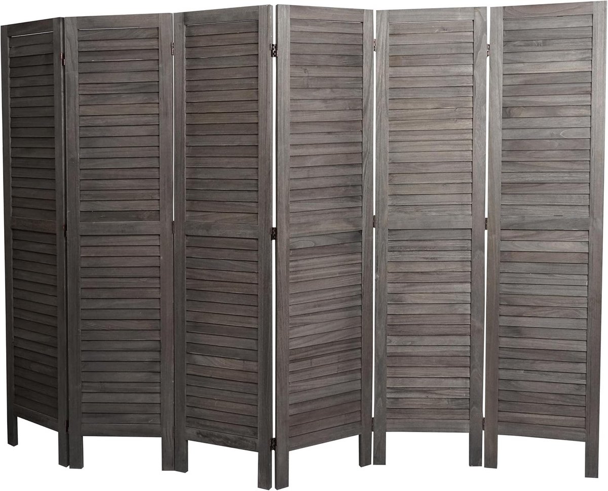 6-Delig Scheidingswand Kamerscherm Shabby Chic 170x240 cm Grijs Bruin Paulowniahout