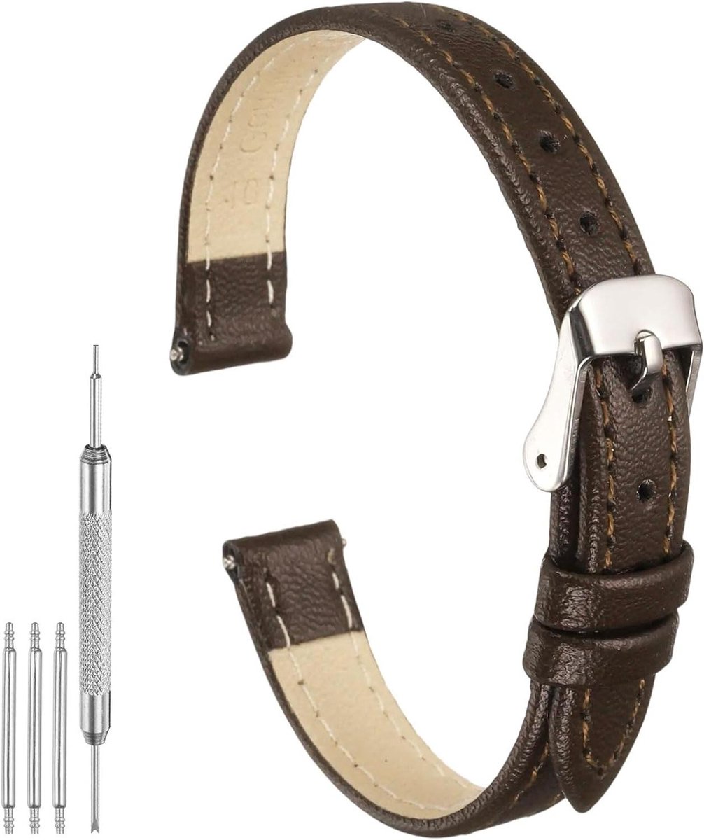 Allecto- Lederen montuurarmbanden - Reservearmband - Snelsluiting - 10mm - Mannen en vrouwen - Elegant - Gereedschap - Donkerbruin - Geschikt voor