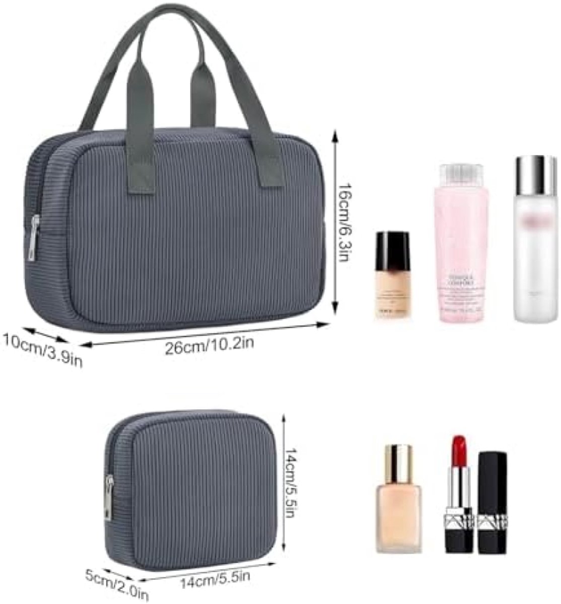 Set van 2 Corduroy Cosmetische Tassen met Vakken