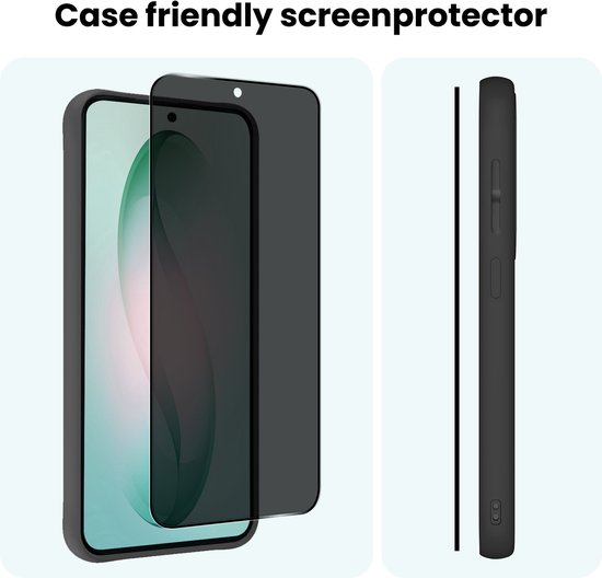 Case friendly screenprotector voor smartphone, getoond met zijkant van hoesje.