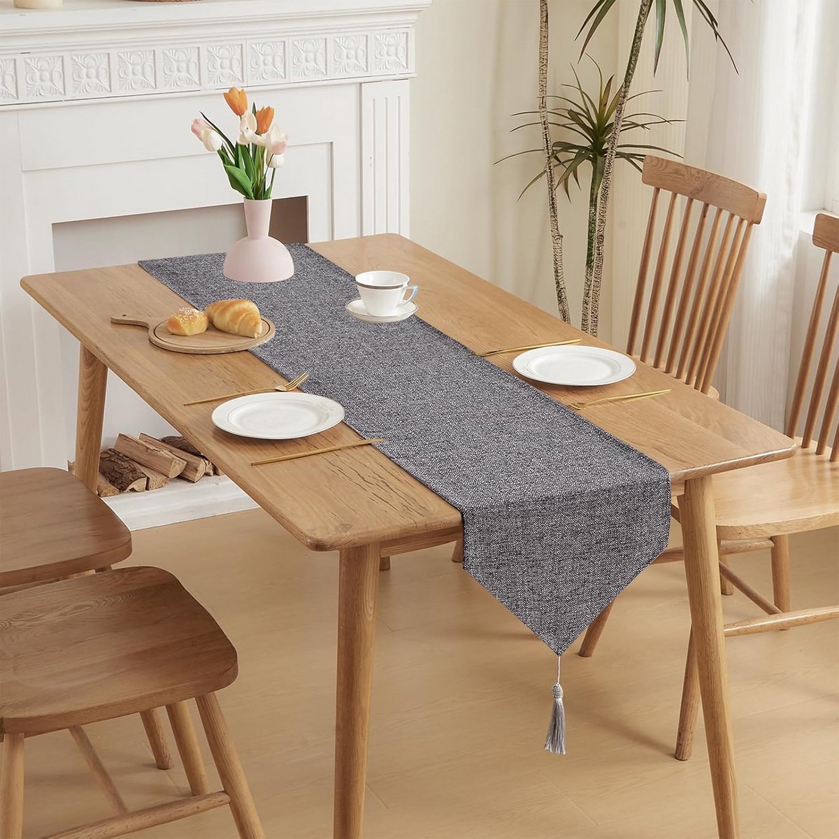 Hoogwaardige Linnenlook Tafelloper Donkergrijs 35x180 cm Onderhoudsvriendelijk