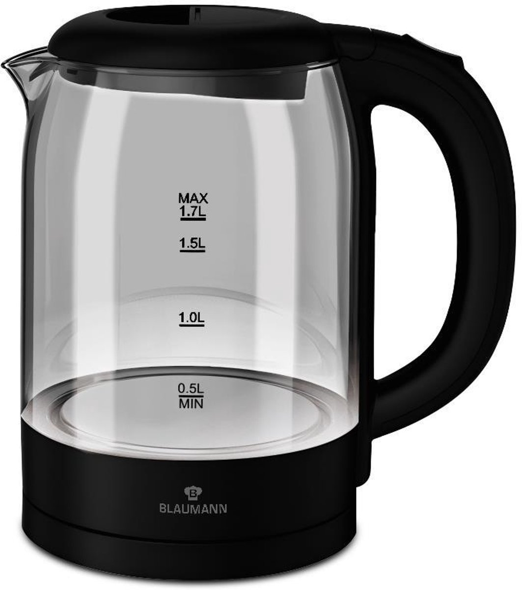 Blaumann waterkoker zwart zilver 1.7L met filter en antislip.