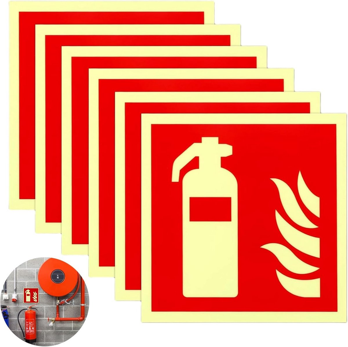 Oplichtend Brandblusser Bord 15x15 cm PVC Zelfklevend Waarschuwingssignaal
