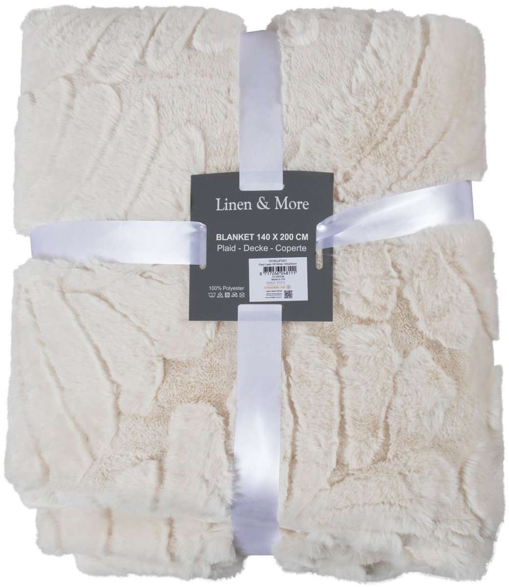 Linen & More Plaid Bladeren Off White 140x200cm Gebroken wit