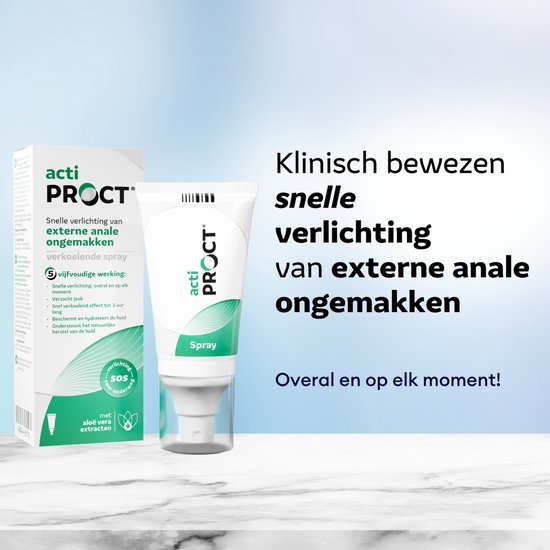 ActiProct verlichtende spray met groene grafische elementen en witte tekst.