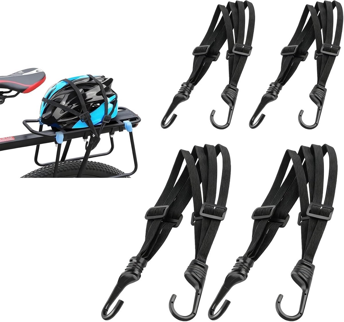 Bagagespanner 2 stuks 60/90 cm set elastische spanbanden met 4 schuifgespen voor fietstassen bagagedrager