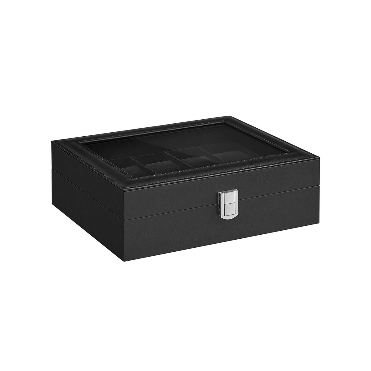 Horlogedoos-organizer - MDF en glas - zwart - 10 vakken met uitneembare kussens en afsluitbaar ontwerp