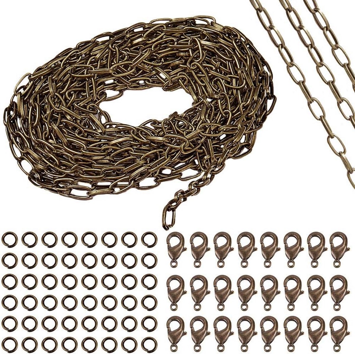 Grote Rol Antieke Bronzen Kabelketting met Sluitingen en Ringetjes voor Sieraden Maken