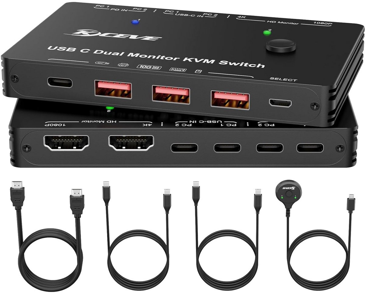 KVM Switch USB C Dual Monitor HDMI voor 2 Laptops met 65W PD
