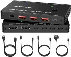 KVM Switch USB C Dual Monitor HDMI voor 2 Laptops met 65W PD