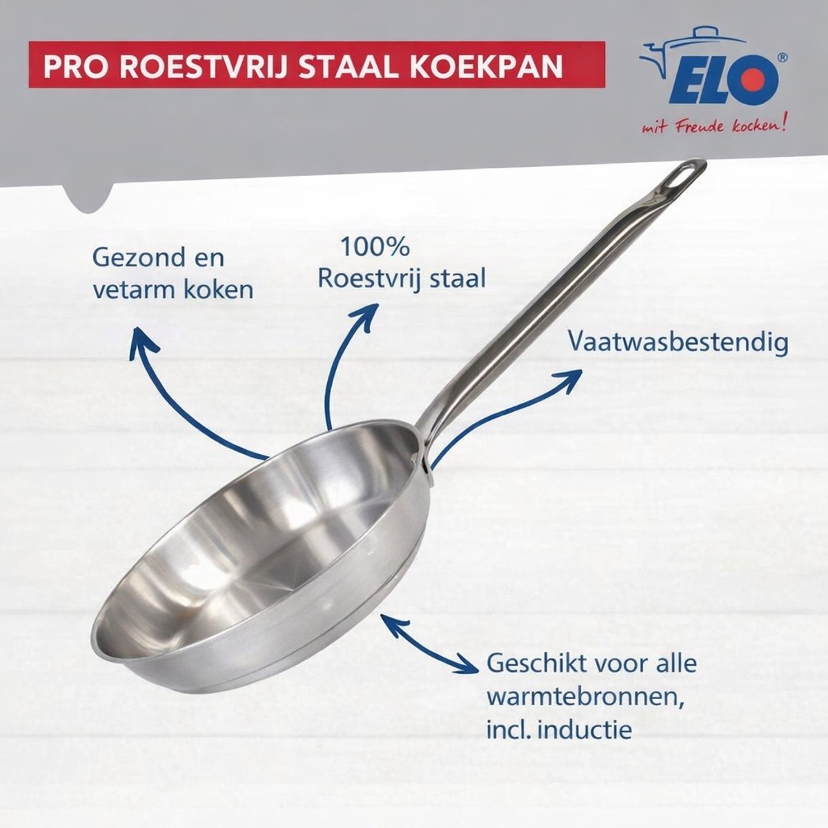 Set van 3 Kookpannen 24, 28 en 32 cm en 2 braadpannen 14 en 16 cm Elo Profi Brillant