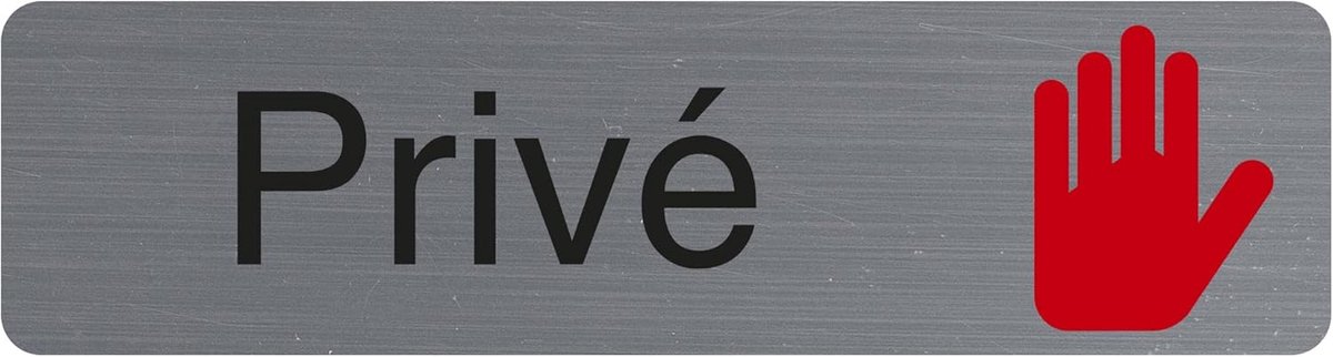 Zelfklevend Deurbordje 'Privé', Geborsteld Aluminium Look, 16.5 x 4.3 cm