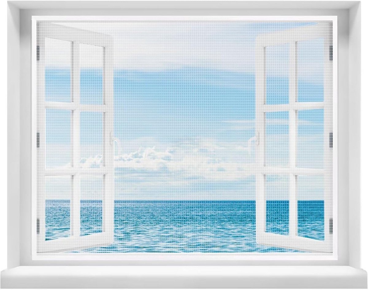 Vliegenhor balkonraam 130x135 cm met klittenband - Insectenwerend gaas voor frisse lucht