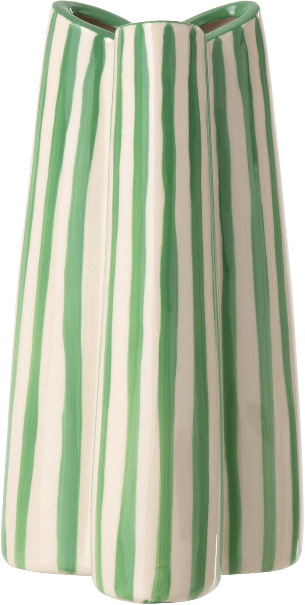 J-Line vaas Gestreept - keramiek - wit/groen - small