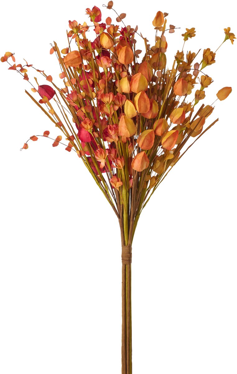 J-Line bloemenboeket - kunststof - bordeaux/oranje Rood