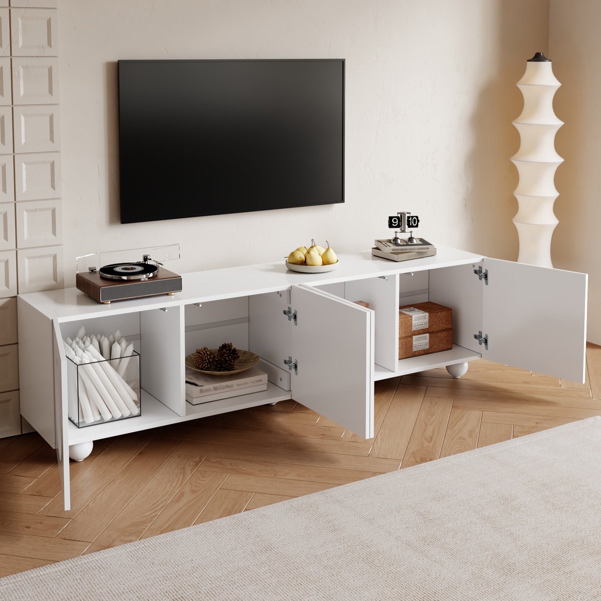 Moderne witte tv-meubel - tv-standaard - tv-paneel - lage kast - 180,5 x 38 x 50 cm