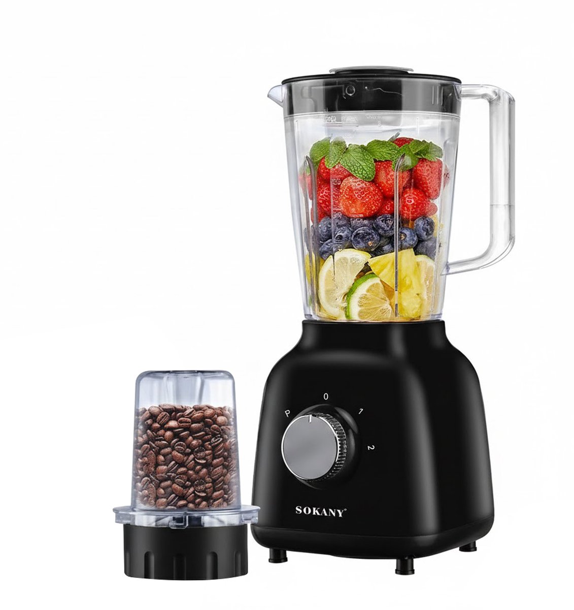 Sokany, Multifunctionele Blender Mixer 2-in-1 500W 1.6L met Maalmolen, Zwart
