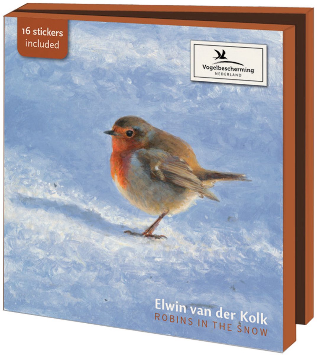 Wenskaartenset Vogelbescherming - roodborstjes in de sneeuw