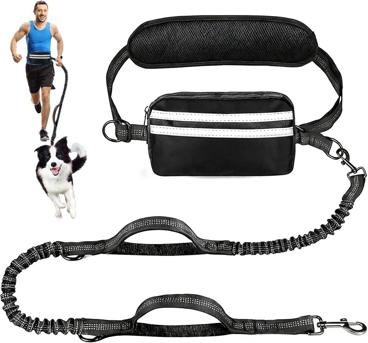 Handsfree Hondenriem met Buikriem voor Joggen en Wandelen - Elastisch en Reflecterend