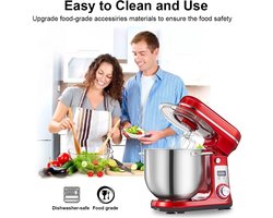 Lunekiss 6L keukenmixer met 1200W stille DC‑motor, 6 snelheden, LED‑timer, RVS mengkom en accessoires – Zwart
