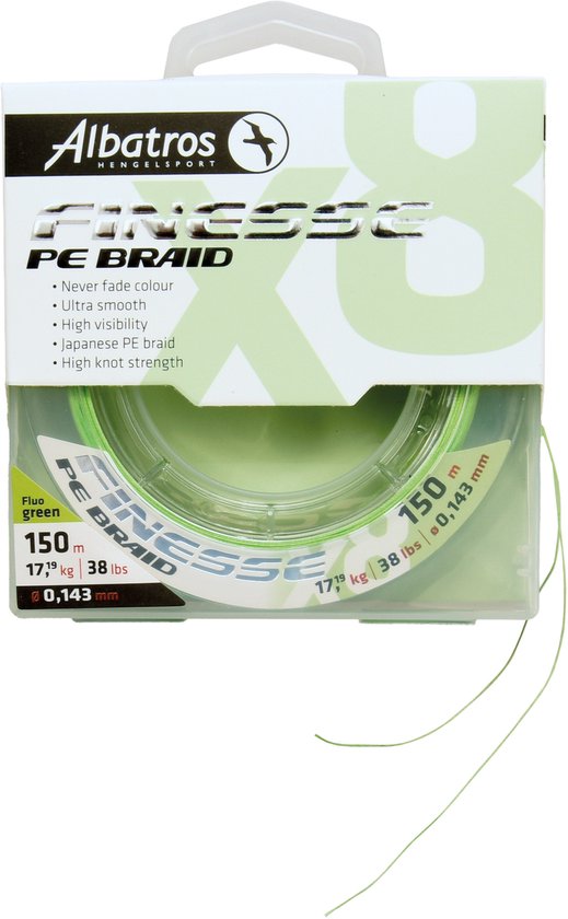 ALBATROS - Finesse X8 Braid - Vislijn - 0,083mm - 150mtr - Fluo Green - Never fade colour van Merkloos — afbeelding 2