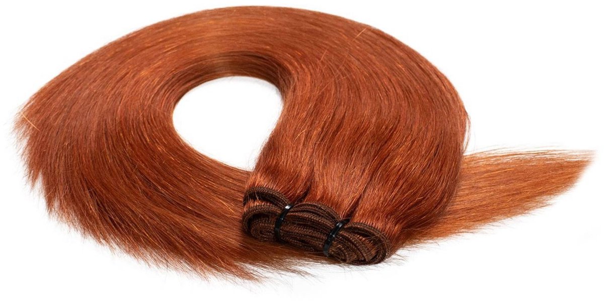 hair2heart Premium Echthaar Tressen om in te naaien Extensions glad - 40 cm 50 g 8/43 lichtblond roodgoud