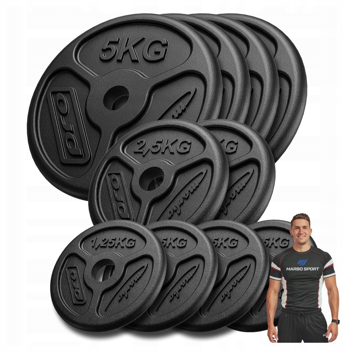 Marbo Sport - Halterschijven set - Weight Plates - Slim - 30 kg - Gietijzer - Voor halterstang en krachttraining - Zwart
