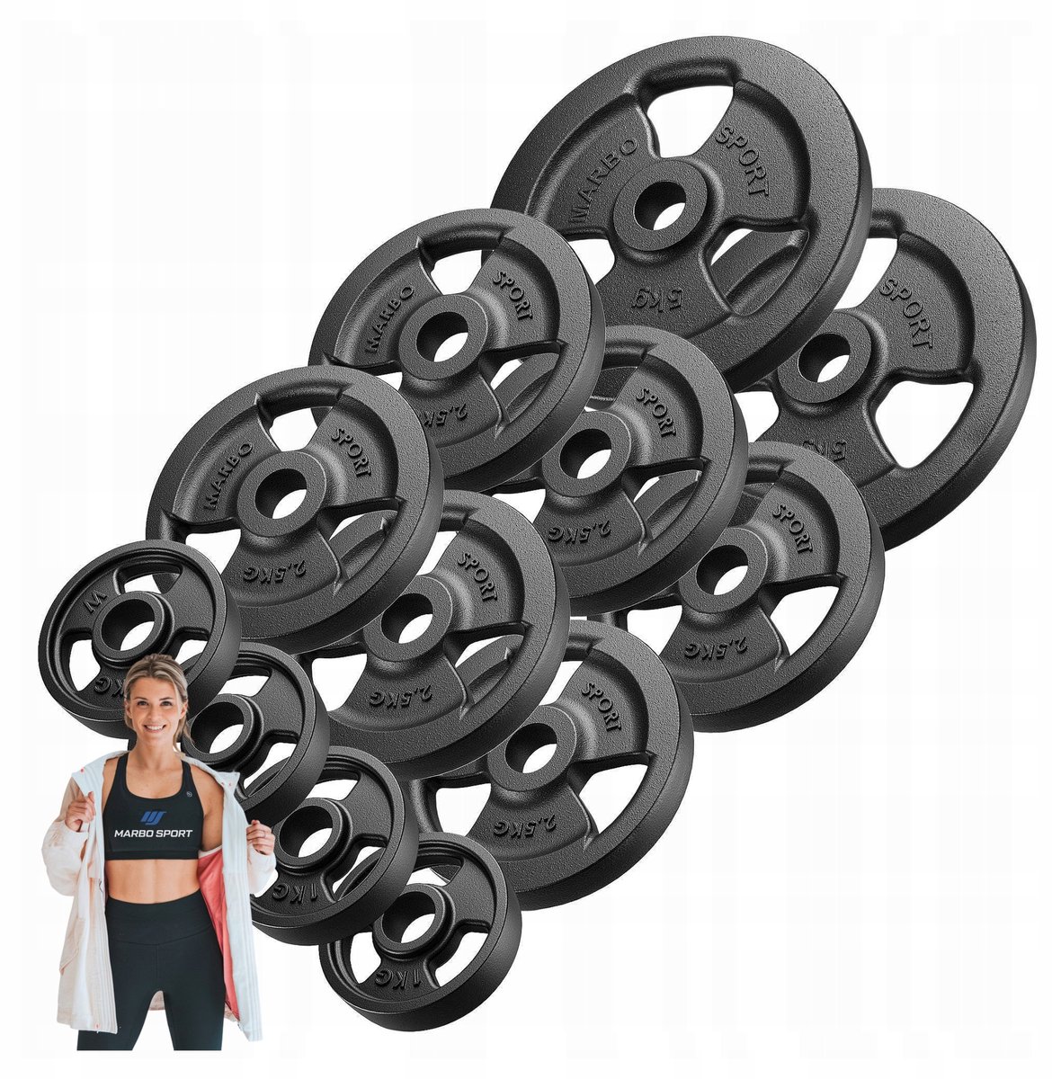 Marbo Sport - Halterschijven set - Weight Plates - 29 kg - Gietijzer - Voor halterstang en krachttraining - Zwart