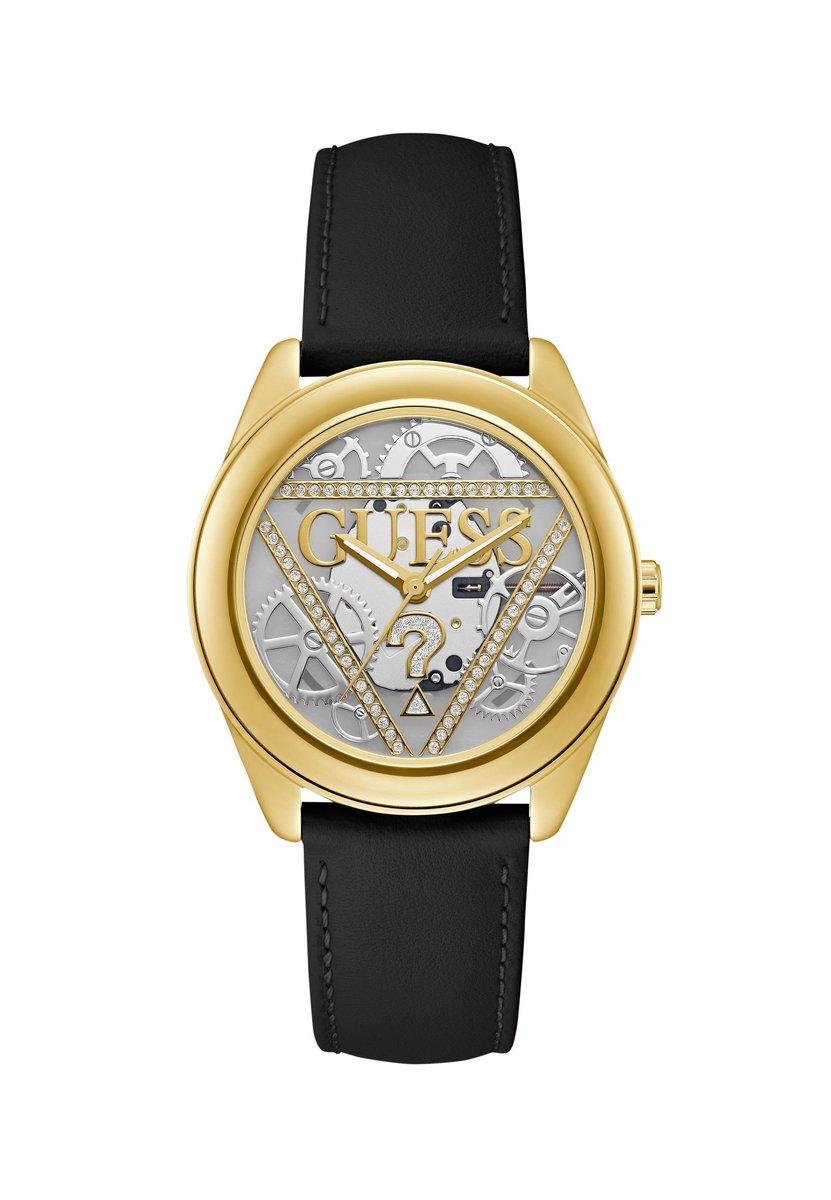 Guess Inner Workings Quartz Analoog Horloge Zwart Behuizing: 100% Roestvrij Staal| Armband: Echt Leer 40 mm U1439L1M