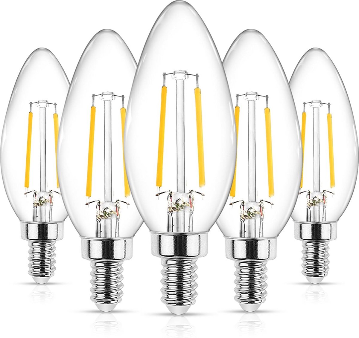 Pakket van 5 E12 LED Lampen 4W Warm Wit (2700K) - Vervanger 40W, Energiebesparend