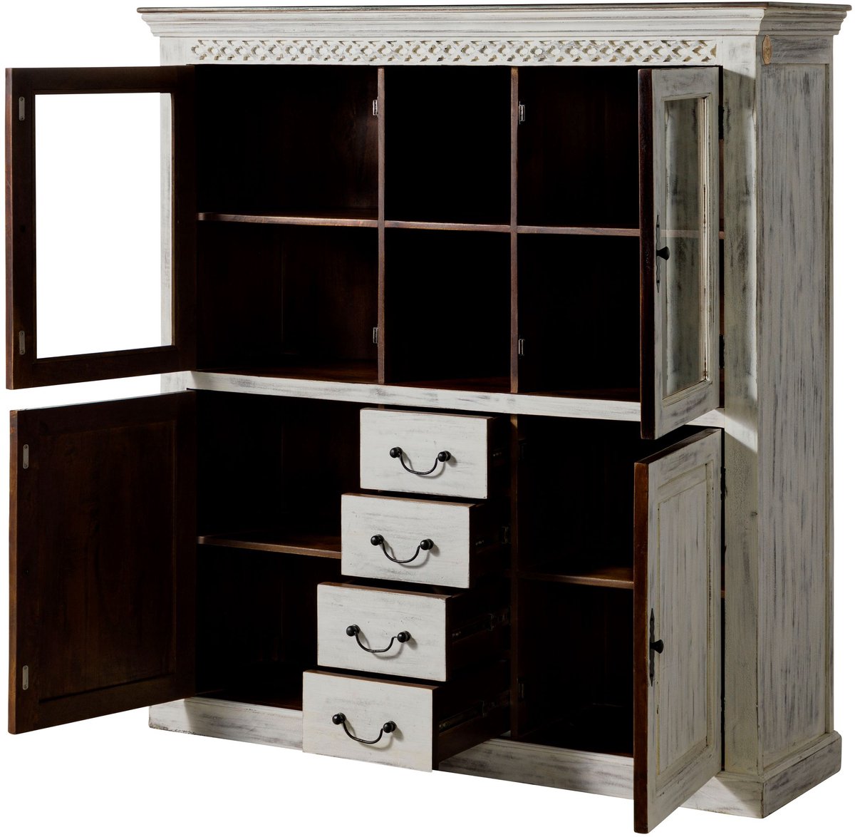 MASSIVMOEBEL24.DE highboard CASTLE-ANTIK #105 wit 150 x 160 x 45 cm