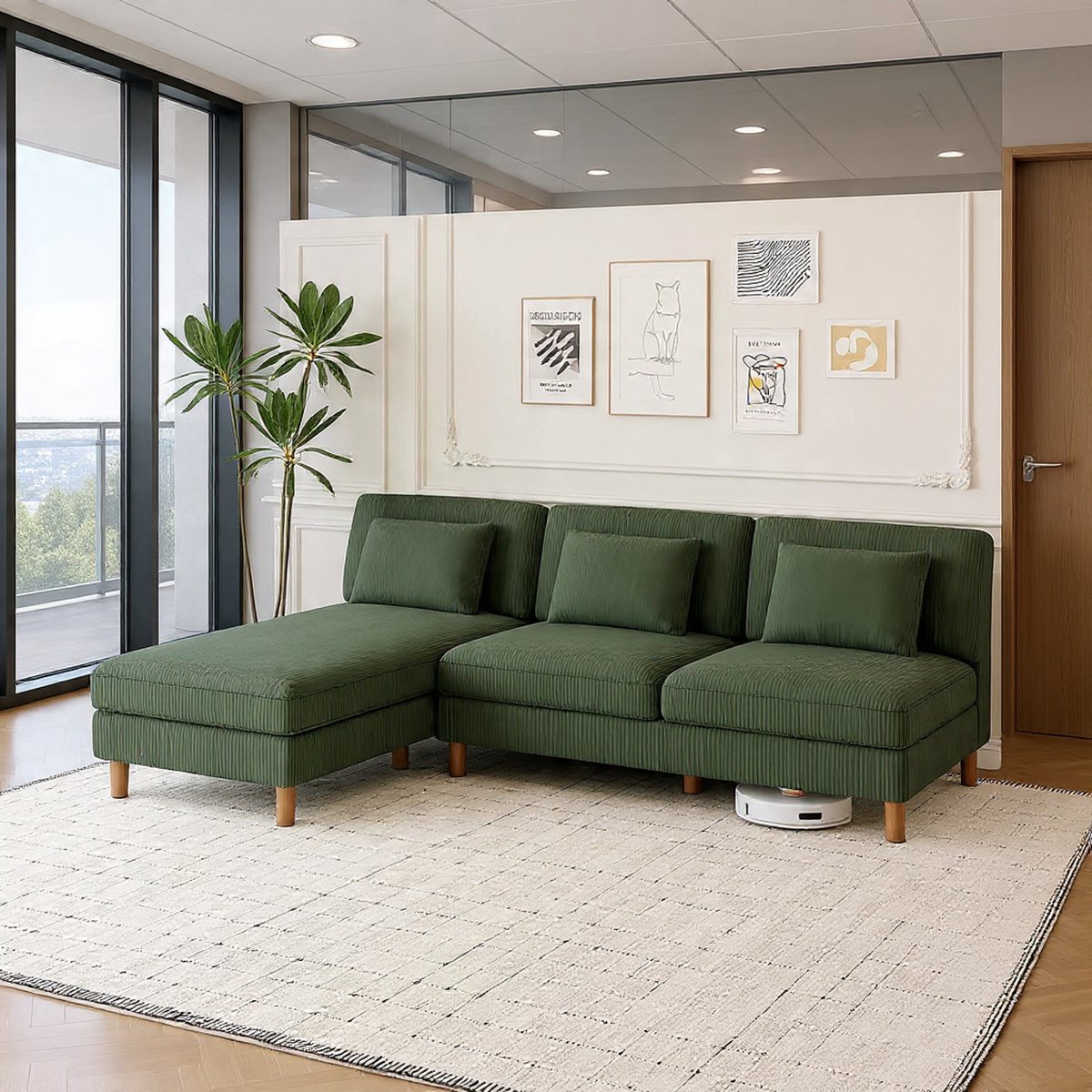 Moderne 3-Zits Corduroy Bank 166 cm – Comfortabele Compacte Sofa met Afneembare Hoezen & Houten Frame – Gereedschapsloze Montage – Ideale Bank voor Woonkamer, Appartement of Kantoor | Casa Serena
