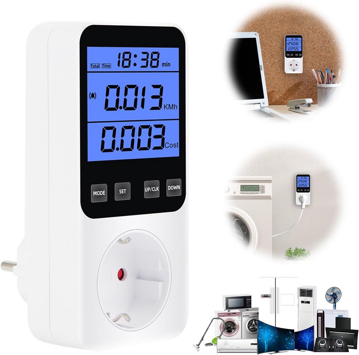 Stroomverbruikmeter met Overbelastingsbeveiliging en Groot LCD Scherm