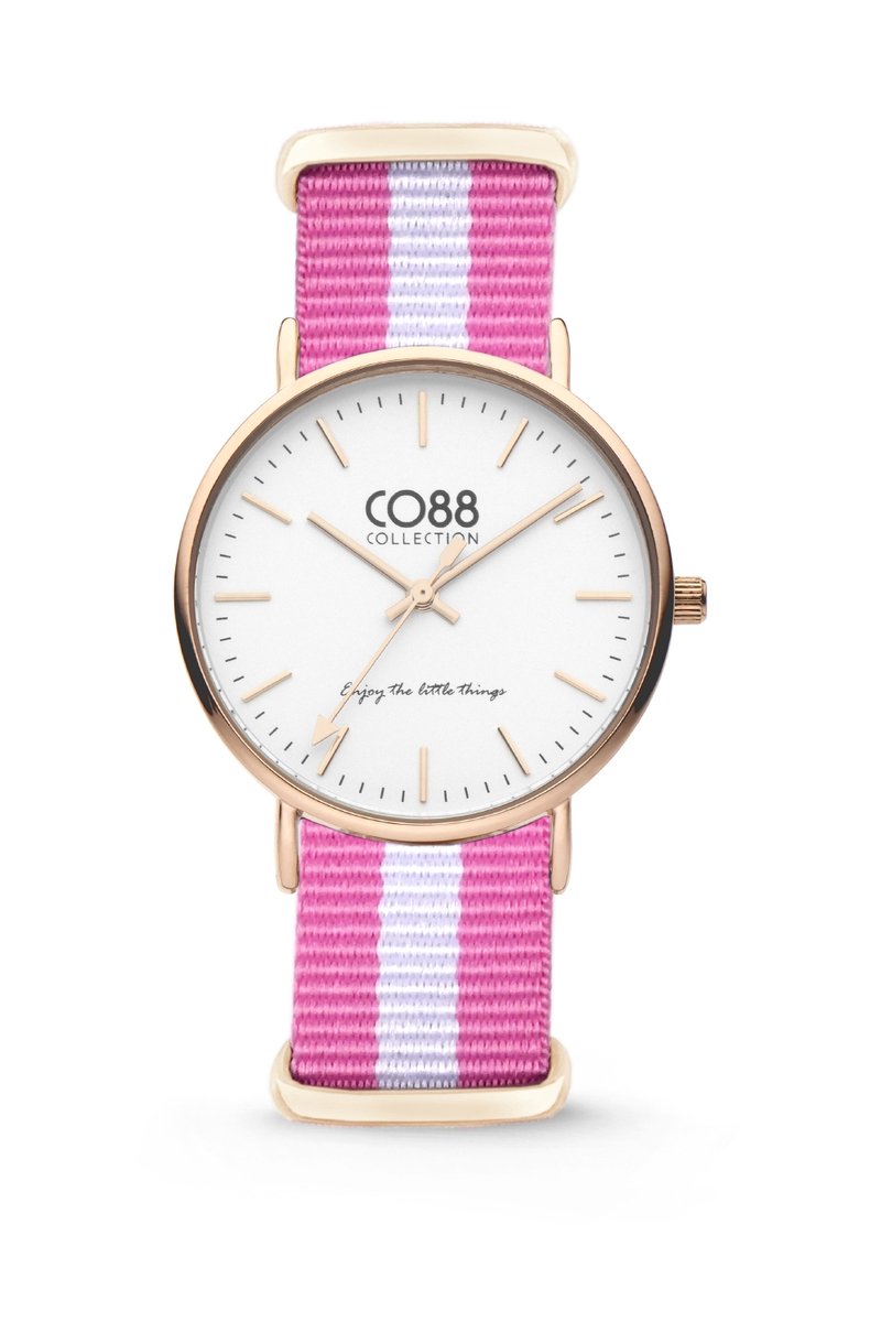 CO88 Collection Horloges 8CW-10026 Horloge met Nato Band - Ø36 mm - Roze - Wit - Rosékleurig