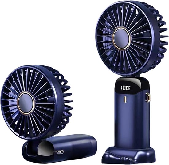 Draagbare handventilator USB met 5 windsnelheden, oplaadbaar, opvouwbaar, geurpad, LED-display, compact, lichtgewicht