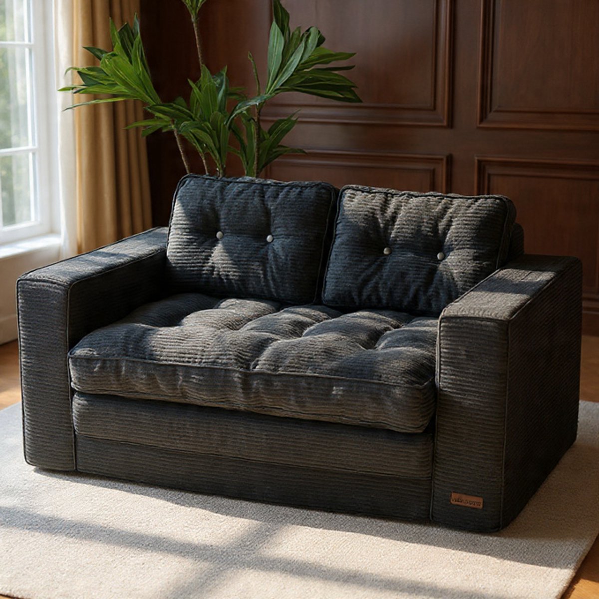 Luxe 2-in-1 Slaapbank & Vloerbank met Kussens – Inklapbare Corduroy Logeerbank – 2-Zits Bank met Slaapfunctie 196x101 cm – Ruimtebesparende Uitklapbare Loungestoel voor Woonkamer, Slaapkamer & Logeerkamer – Donkergrijs | Casa Serena