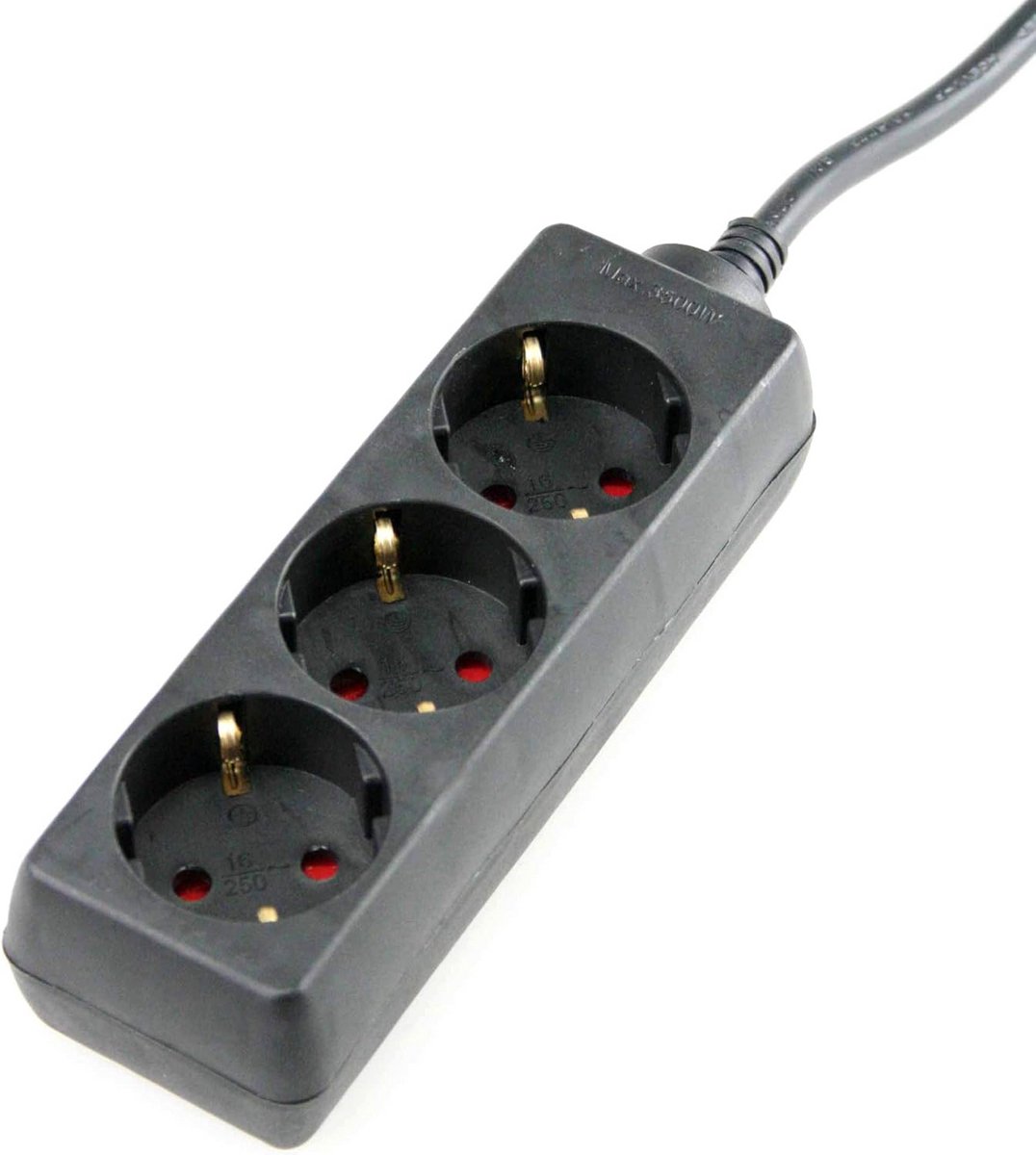 3-Weg Stopcontactstrip met 3 meter Kabel - IP20 - 230V/16A - Zwart