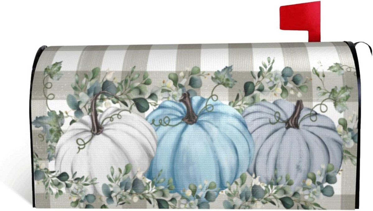 Herfst Brievenbus Cover met Pompoenbladeren en Geruite Motieven