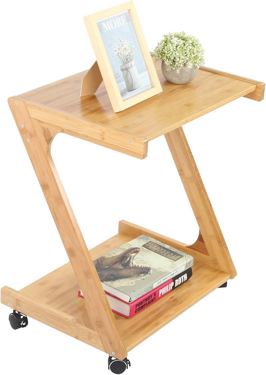 Bijzettafel met Wielen - Multifunctionele Verplaatsbare Tafel voor Woonkamer en Slaapkamer